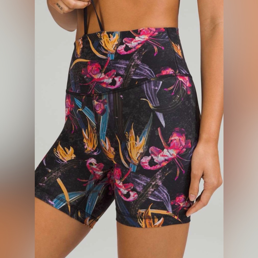 lululemon athletica Black Floral High-Rise Bike Shorts